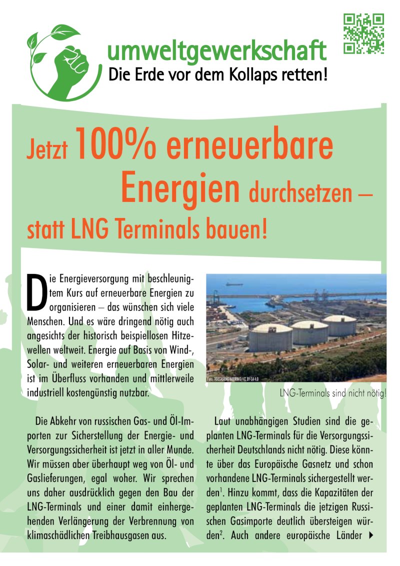 Umweltgewerkschaft Flyer Kein Bau von LNG Terminals 800a